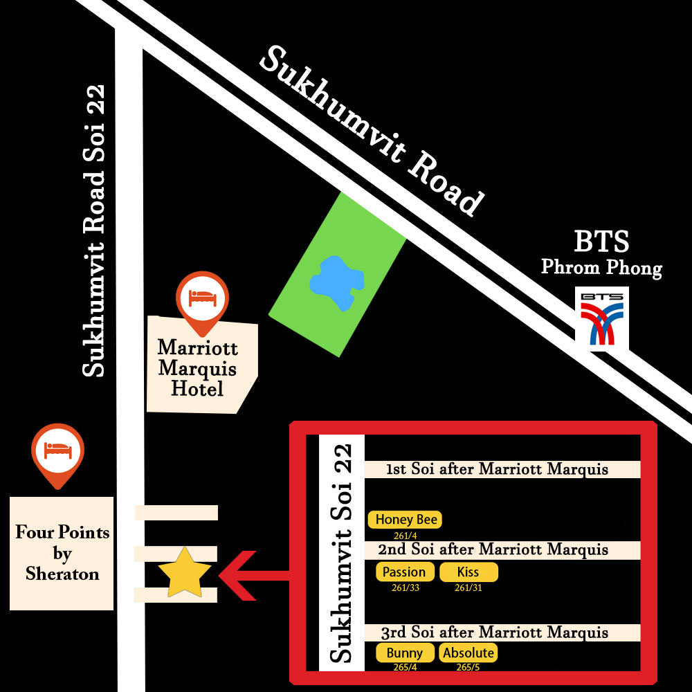 Map showing Honey Bee Massage locations